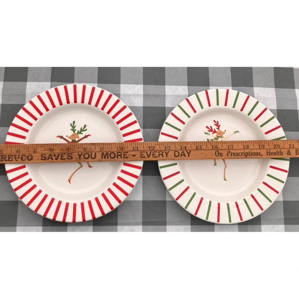 Certified International Pasta Bowls 9 Inch Red Green Reindeer Set of 2